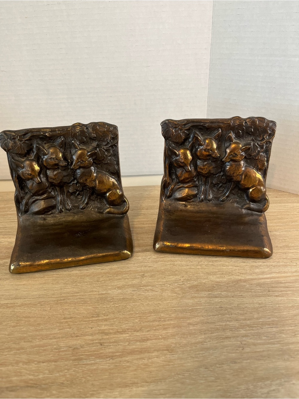 Decorative Bronze-Tone Fox Bookend Pair